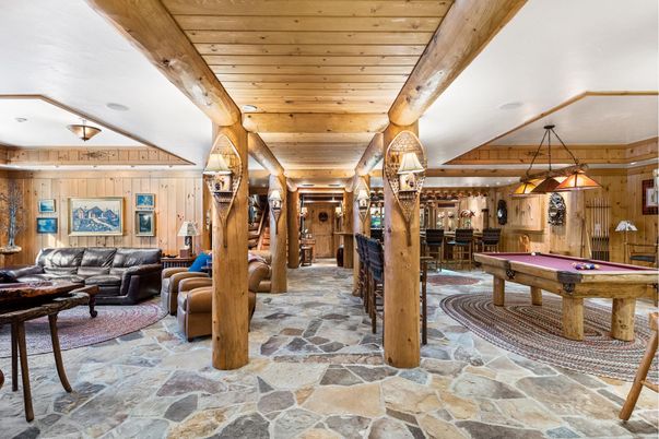 Billiard Table, Game Room, Interior, Pendant Lights, Wooden Ceilings, Wooden Walls