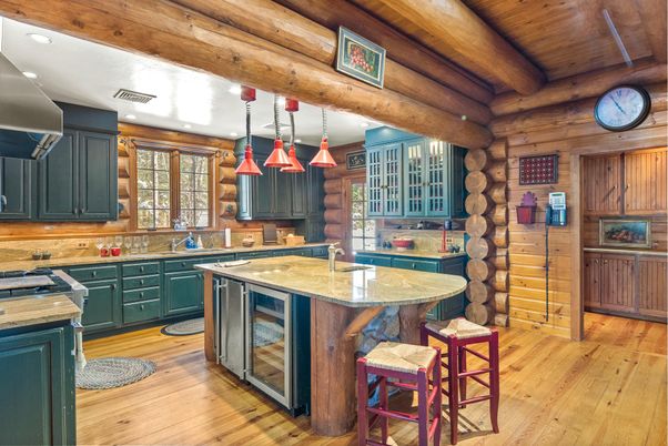 Interior, Kitchen, Pendant Lights, Recessed Lighting, Wooden Beams, Wooden Ceilings, Wood Texture Flooring, Wooden Walls