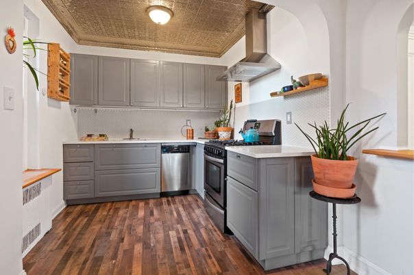 Interior, Kitchen, Stainless Steel Appliances, Wood Texture Flooring