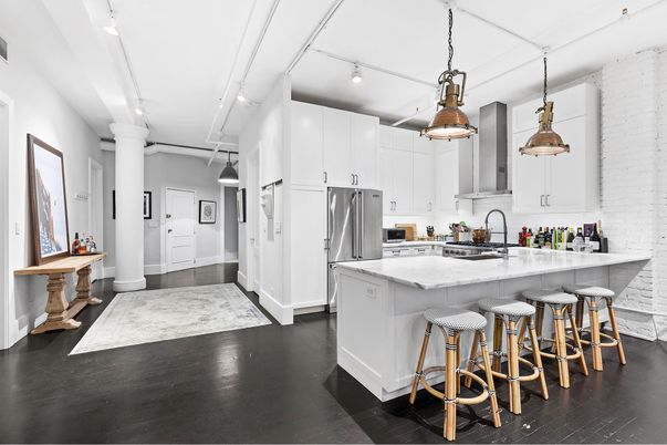 Interior, Kitchen, Pendant Lights, Stainless Steel Appliances, Wood Texture Flooring