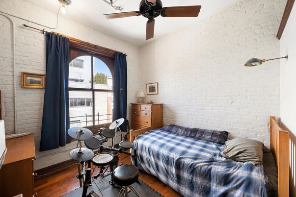 Bedroom, Interior, Stone Walls, Wood Texture Flooring