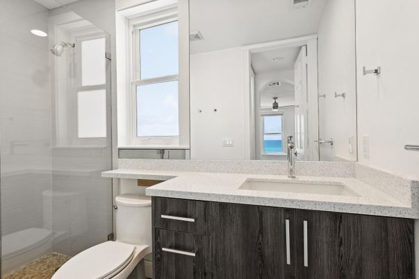 Bathroom, Glass Shower, Interior, Recessed Lighting