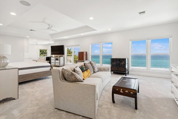 Bedroom, Fireplace, Interior, Living room, Recessed Lighting, Water