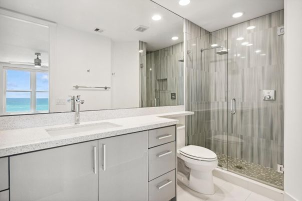 Bathroom, Dual Sink Vanities, Glass Shower, Interior, Recessed Lighting, Water