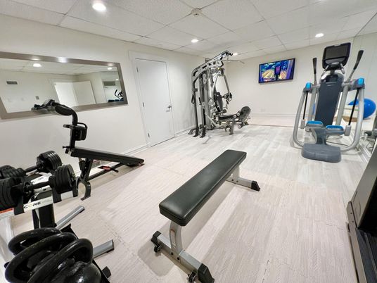 Fitness Equipment, Interior, Recessed Lighting, Wood Texture Flooring