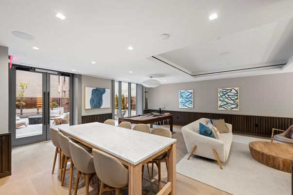 Billiard Table, Dining room, Game Room, Interior, Living room, Recessed Lighting, Wood Texture Flooring