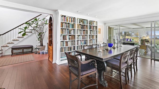 Dining room, Interior, Recessed Lighting, Wood Texture Flooring