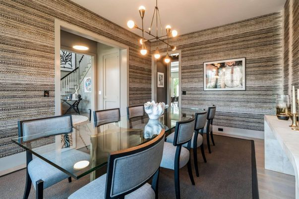 Dining room, Interior, Pendant Lights, Wood Texture Flooring
