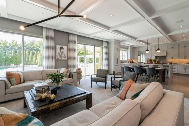 Interior, Kitchen, Living room, Pendant Lights, Recessed Lighting, Wood Texture Flooring
