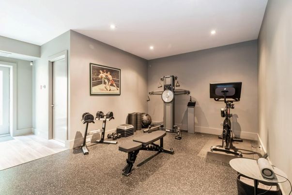 Fitness Equipment, Interior, Recessed Lighting, Wood Texture Flooring