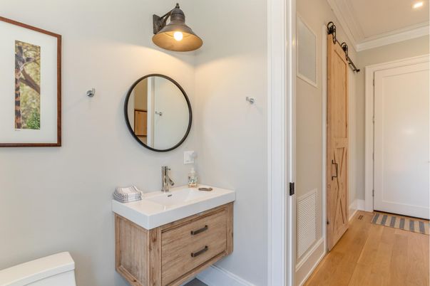 Bathroom, Interior, Recessed Lighting, Wood Texture Flooring