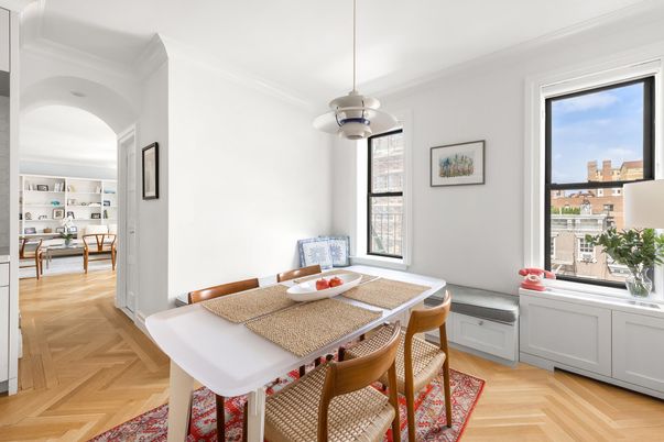 Dining room, Interior, Pendant Lights, Wood Texture Flooring