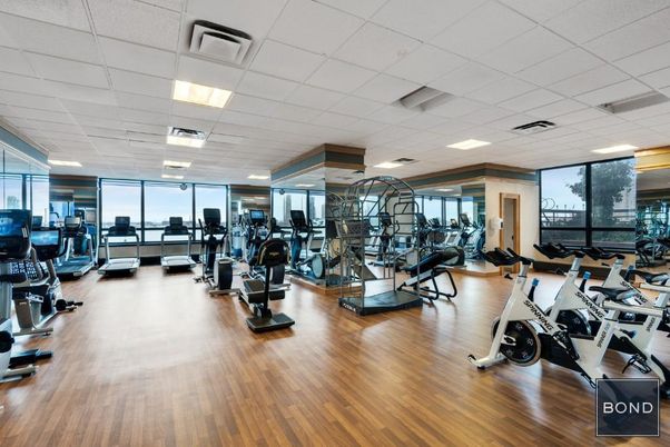 Fitness Equipment, Gym, Interior, Recessed Lighting, Wood Texture Flooring