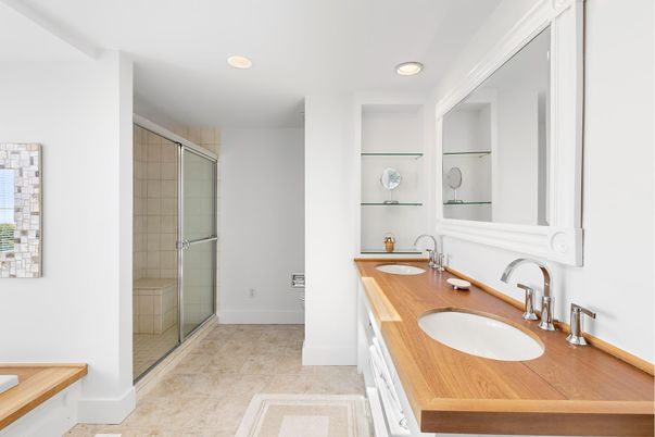 Bathroom, Dual Sink Vanities, Glass Shower, Interior, Recessed Lighting