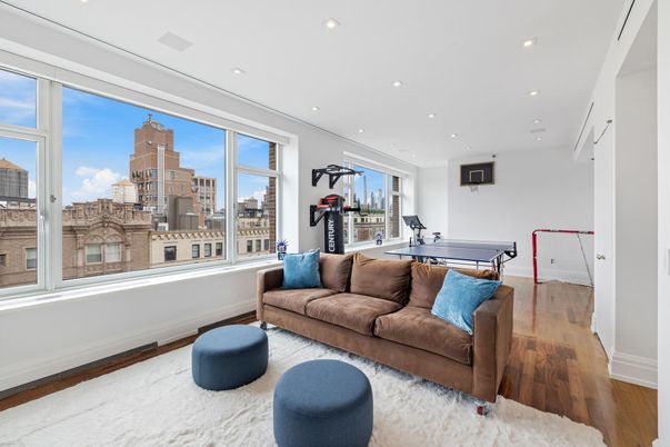 Fitness Equipment, Game Room, Interior, Living room, Recessed Lighting, Wood Texture Flooring