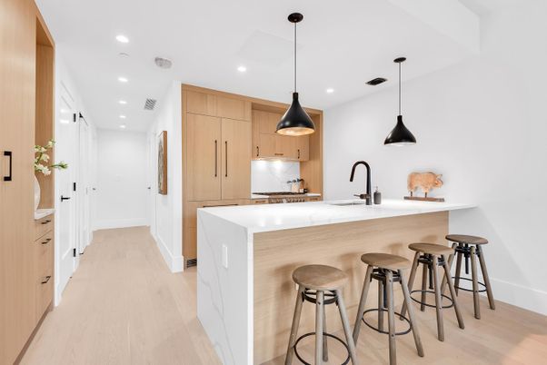 Interior, Kitchen, Pendant Lights, Recessed Lighting, Wood Texture Flooring