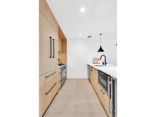 Interior, Kitchen, Pendant Lights, Recessed Lighting, Wood Texture Flooring