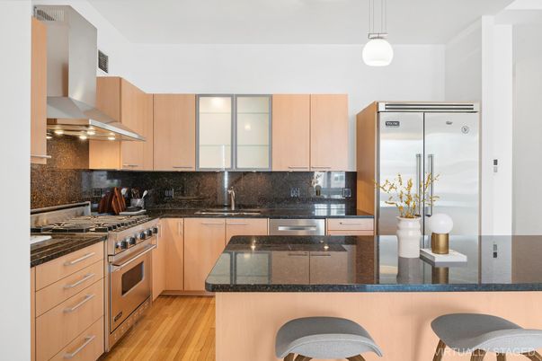 Interior, Kitchen, Pendant Lights, Stainless Steel Appliances, Wood Texture Flooring