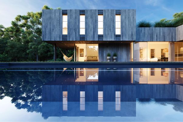Exterior, Facade, Pool, Modern