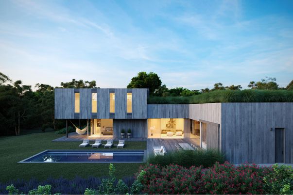 Backyard, Exterior, Facade, Pool, Modern