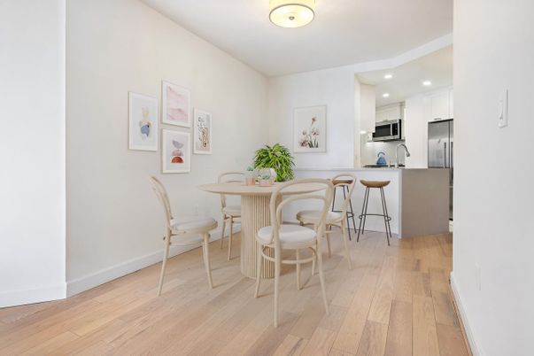 Dining room, Interior, Kitchen, Recessed Lighting, Stainless Steel Appliances, Wood Texture Flooring