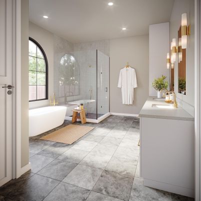 Bathroom, Free Standing Baths, Glass Shower, Interior, Recessed Lighting