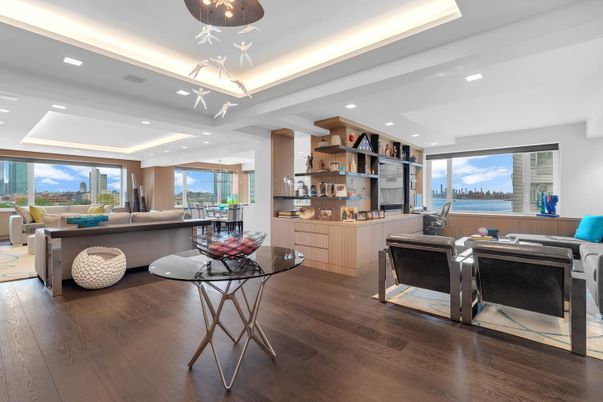 Home Office, Interior, Living room, Recessed Lighting, Wood Texture Flooring