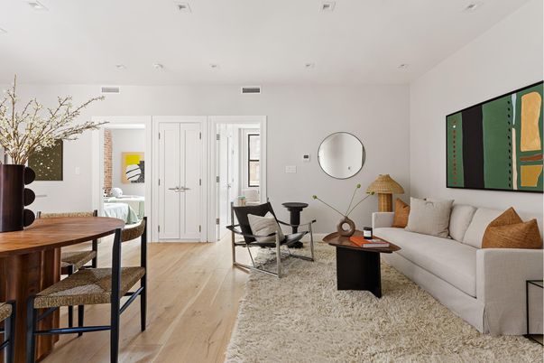 Dining room, Interior, Living room, Recessed Lighting, Wood Texture Flooring