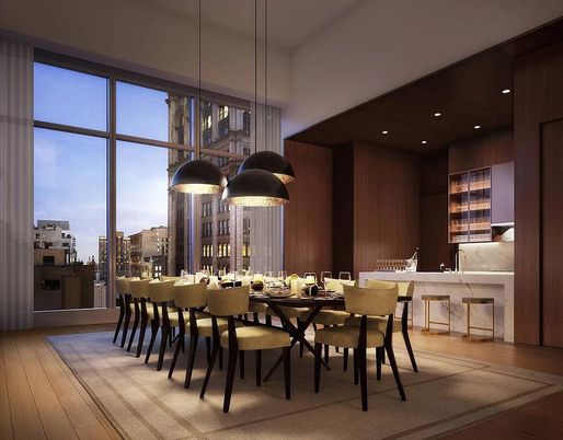 Dining room, Interior, Pendant Lights, Recessed Lighting, Wood Texture Flooring