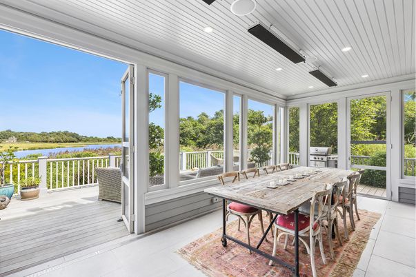 Dining room, Interior, Recessed Lighting, Sun Room, Water