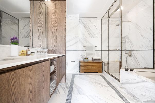 Bathroom, Glass Shower, Interior, Marble, Marble Walls