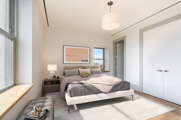 Bedroom, Interior, Pendant Lights, Wood Texture Flooring