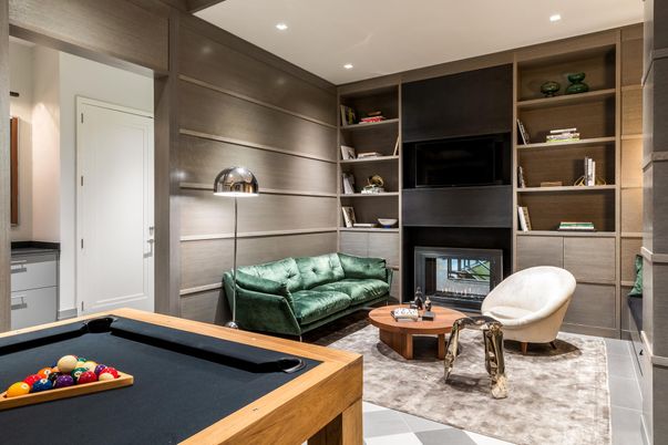 Billiard Table, Fireplace, Game Room, Interior, Recessed Lighting
