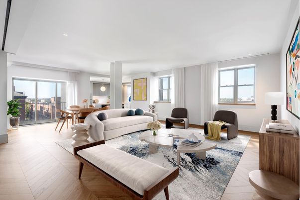 Dining room, Interior, Living room, Pendant Lights, Recessed Lighting, Wood Texture Flooring