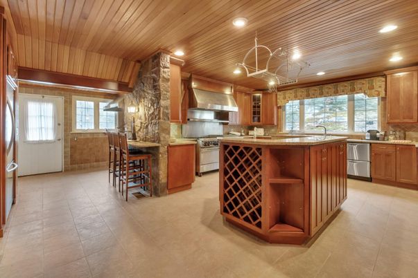 Interior, Kitchen, Recessed Lighting, Stainless Steel Appliances, Wooden Ceilings