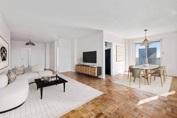 Dining room, Interior, Living room, Pendant Lights, Wood Texture Flooring
