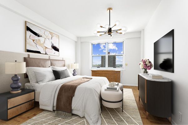 Bedroom, Interior, Pendant Lights, Wood Texture Flooring