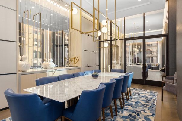 Dining room, Interior, Pendant Lights, Recessed Lighting, Wood Texture Flooring