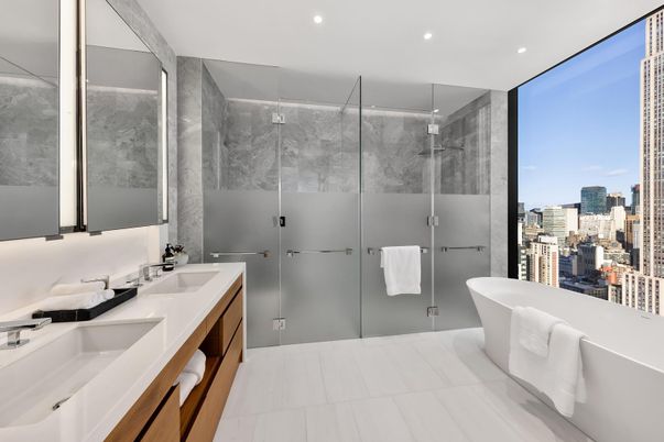 Bathroom, Dual Sink Vanities, Free Standing Baths, Glass Shower, Interior, Recessed Lighting