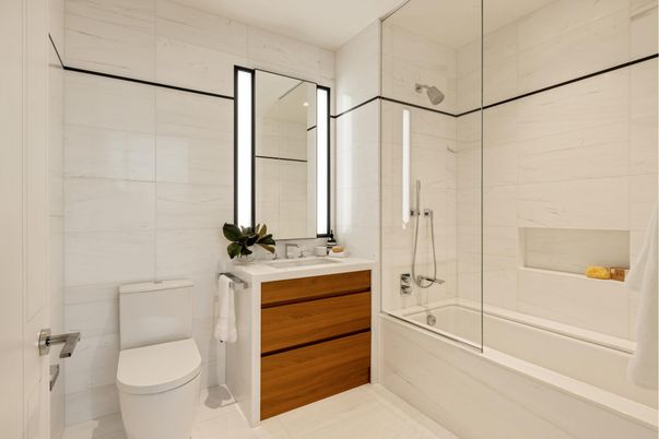 Bathroom, Glass Shower, Interior, Marble Walls
