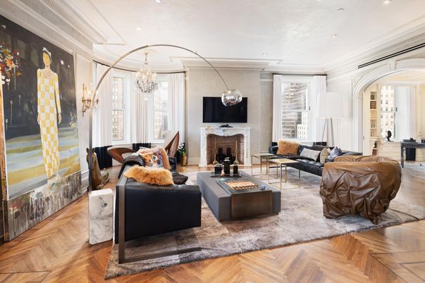 Chandelier, Fireplace, Interior, Living room, Recessed Lighting, Wood Texture Flooring