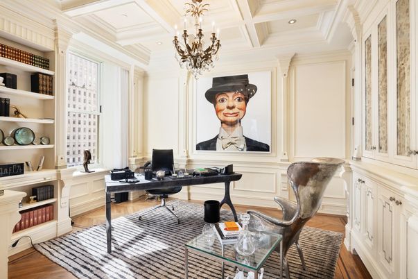 Chandelier, Home Office, Interior, Recessed Lighting, Wood Texture Flooring