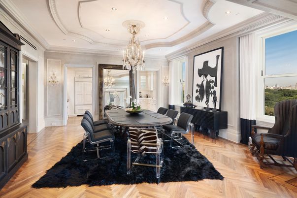 Chandelier, Dining room, Interior, Recessed Lighting, Wood Texture Flooring