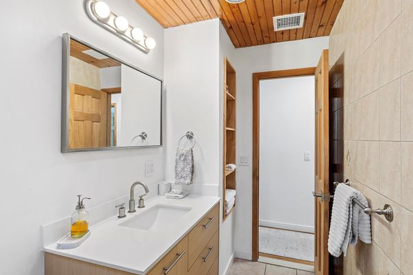 Bathroom, Dual Sink Vanities, Interior, Wooden Ceilings
