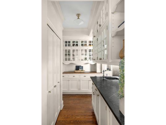 Interior, Kitchen, Tile Countertops, Wood Texture Flooring