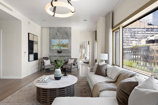 Fireplace, Interior, Living room, Pendant Lights, Wood Texture Flooring