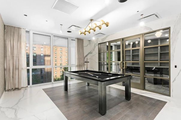 Billiard Table, Game Room, Interior, Recessed Lighting, Wood Texture Flooring