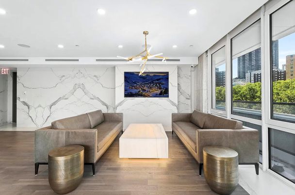 Interior, Living room, Marble Walls, Recessed Lighting, Wood Texture Flooring