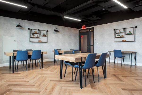 Dining room, Interior, Recessed Lighting, Wood Texture Flooring