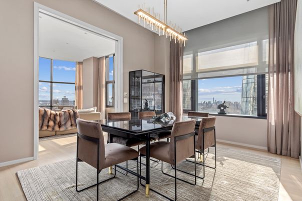 Chandelier, Dining room, Interior, Pendant Lights, Wood Texture Flooring